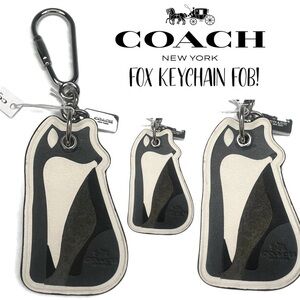 COACH FOX NOVELTY LEATHER BAG CHARM COACH F54924 SILVER/GREY FOB KEYCHAIN